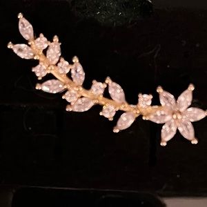 Gold tone diamond crystal like ear climber for pierced ear